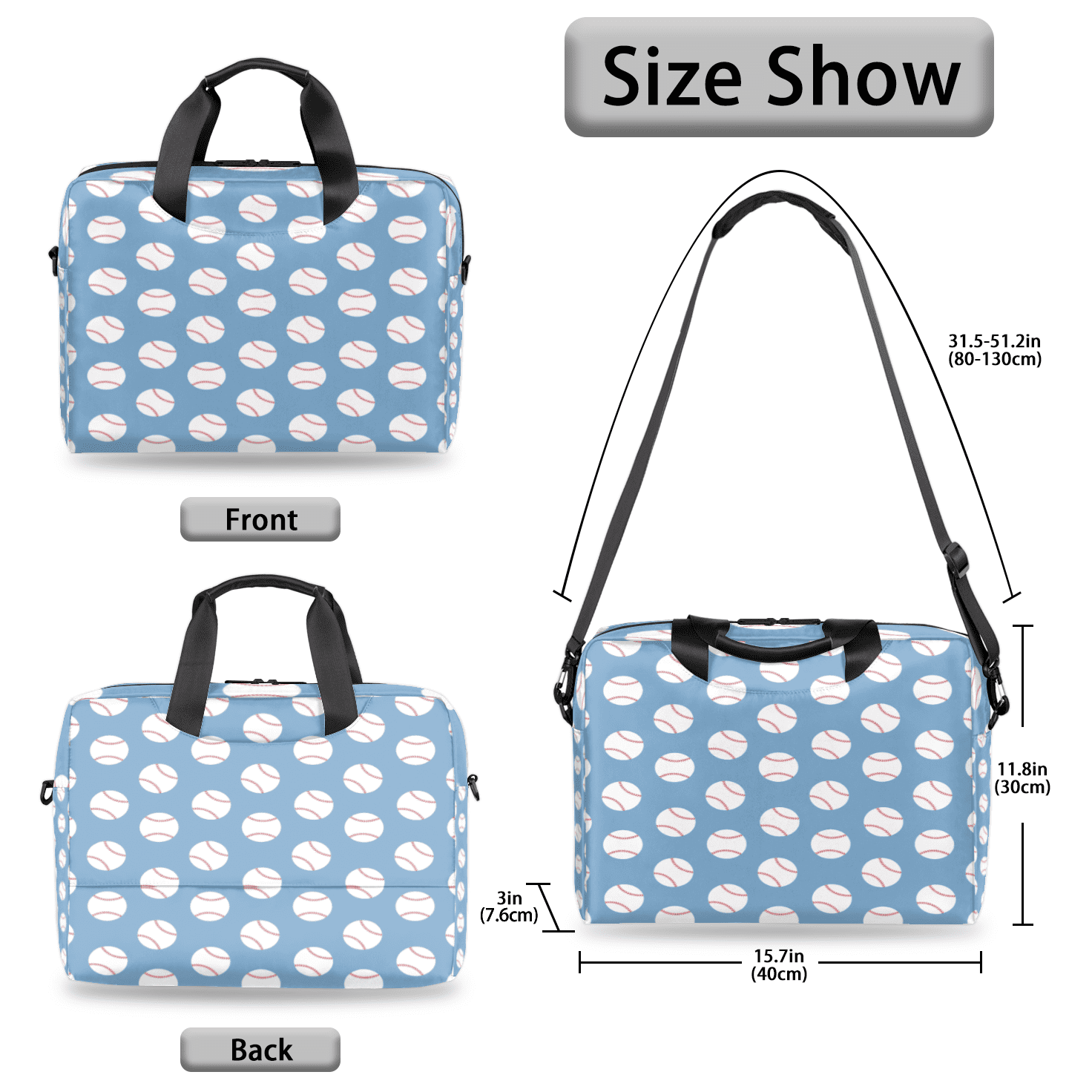 Herdesigns Baseball Blue Laptop Bag for Women Men, Computer Case Briefcase Messenger Bags, 15-15.6 inch Laptop Sleeve Shoulder Bag