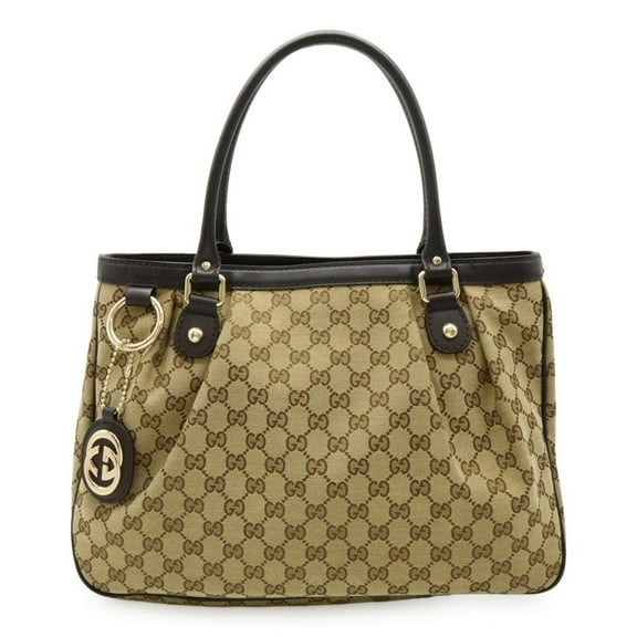 Pre-Owned GUCCI GG Canvas Sukey Tote Bag Shoulder Leather Khaki Beige Brown 296835 (Good)