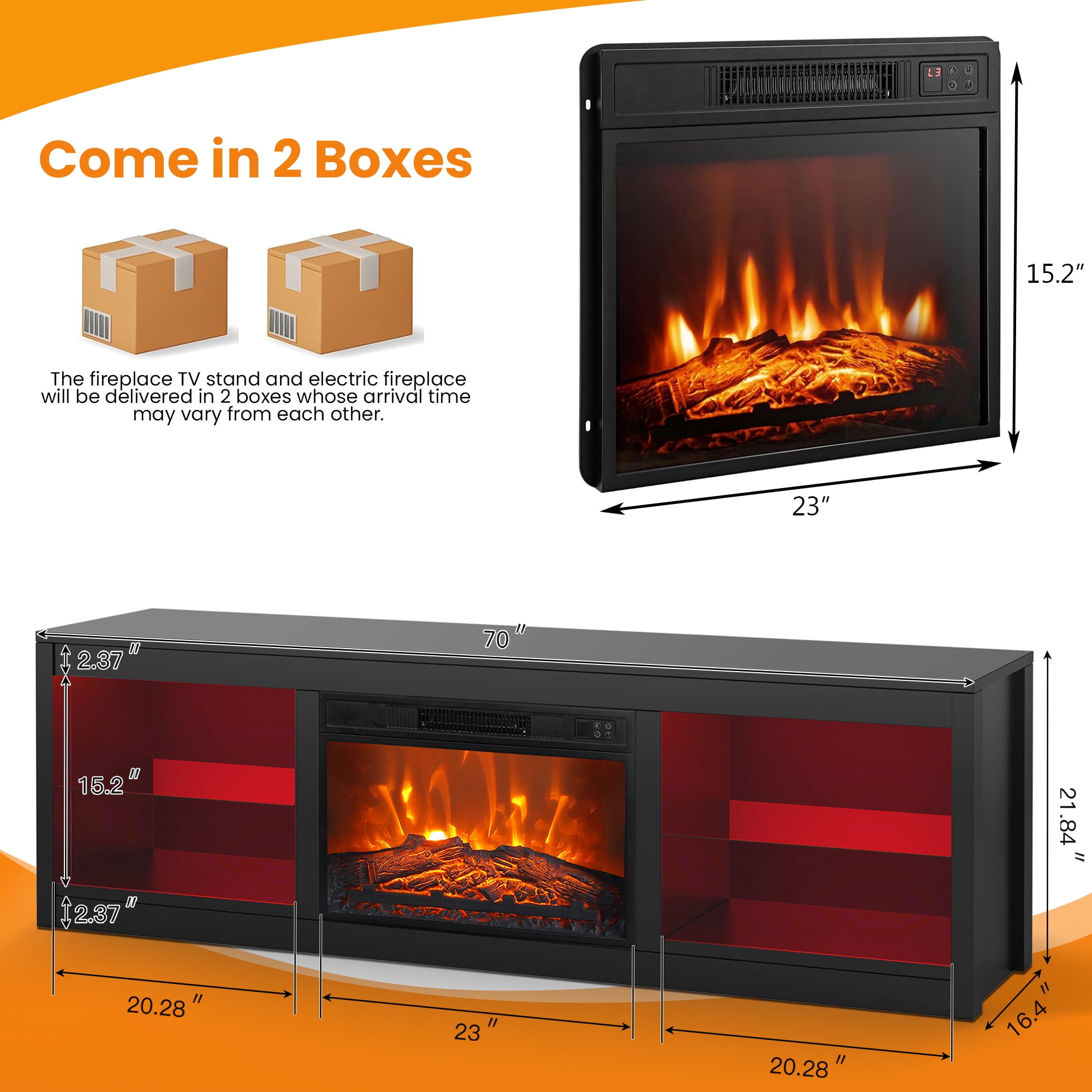 IHOMEadore Fireplace TV Stand for TVs up to 75 Inch, 66 Inch Entertainment Console with 23" Electric Fireplace