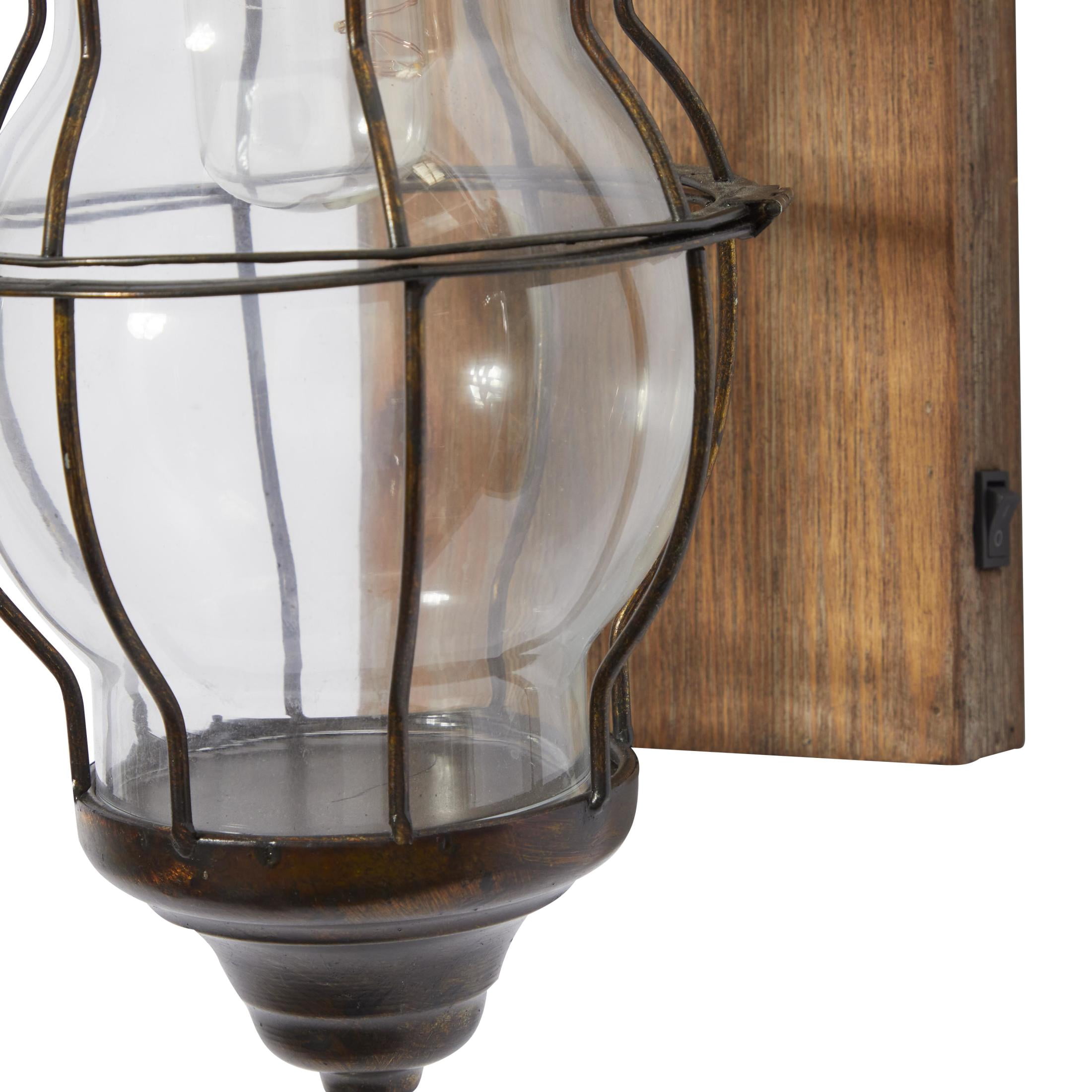 DecMode 17" Battery Operated Brown Accent Lamp with Clear Glass Shade