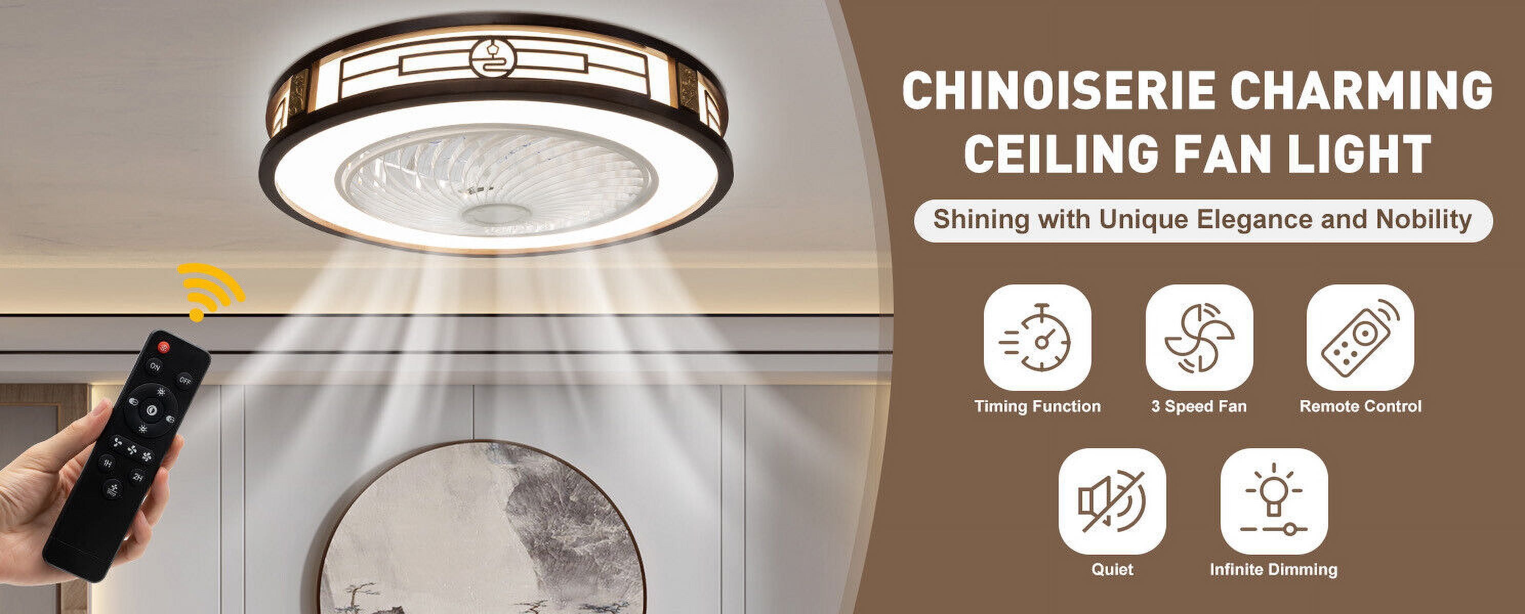 Denest Brown Modern LED Chandelier Ceiling Fan with Remote Control
