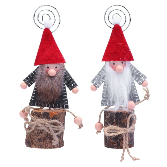 2 Pcs Mini Ornement de Père Noël Créatif en Bois Modèle Décoratif de Bureau avec Support pour Décoration de Maison Chambre Bureau (1 Pce Noir et 1 Pce Gris Vêtements Père Noël)