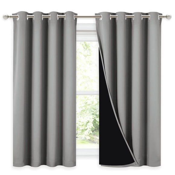 NICETOWN 100% Blackout Curtains with Black Liners, Thermal Insulated Full Blackout 2-Layer Drapes, Noise Cancellation Window Draperies for Dining Room (Silver Grey, 2 Panels, 52-in