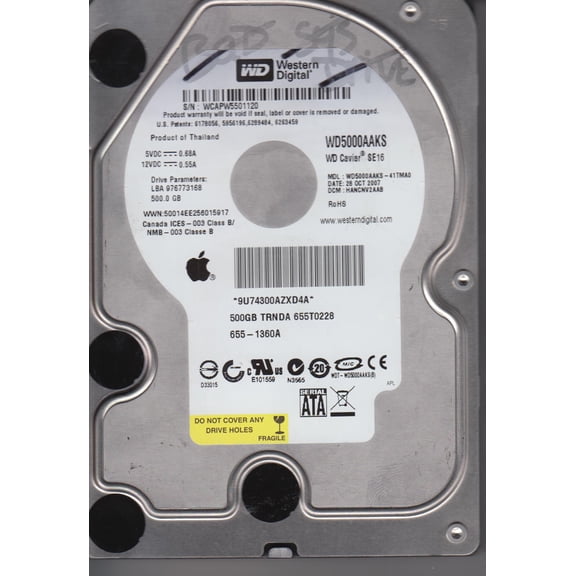 WD5000AAKS-41TMA0, DCM HANCNV2AAB, Western Digital 500GB SATA 3.5 Hard Drive