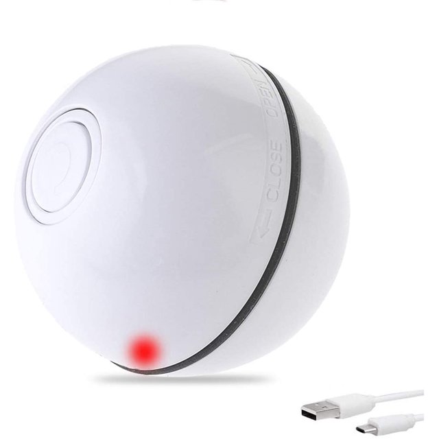 Smart Interactive Cat Toy Ball Automatic Usb Rechargeable Pet Cat Toy Roller Ball with 360 Degree Led Light Rotating Ball (White)