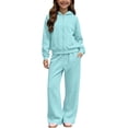 thumbnail image 3 of FSYBOA Girls Outfit Set, Zipper 2 Piece Casual Warm Hoodies and Sweatpants Light Blue Size 13-14T, 3 of 9