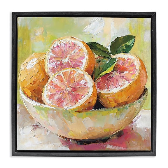 Stupell Industries Modern Bold Grapefruit in Ceramic Bowl Black Floating Frame Canvas Art, 18 x 18, by Riley B