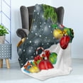 thumbnail image 4 of Christmas Soft Flannel Fleece Throw Blanket, Words Print with Original Celebration Objects with Presents and Candies Image, Cozy Plush for Indoor and Outdoor Use, 60" x 80", Multicolor, by Ambesonne, 4 of 5