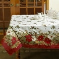 thumbnail image 2 of Violet Linen Decorative European Blossom Christmas Tablecloth, Poinsettia & Holly Berry Print - 60" x 84", 2 of 5