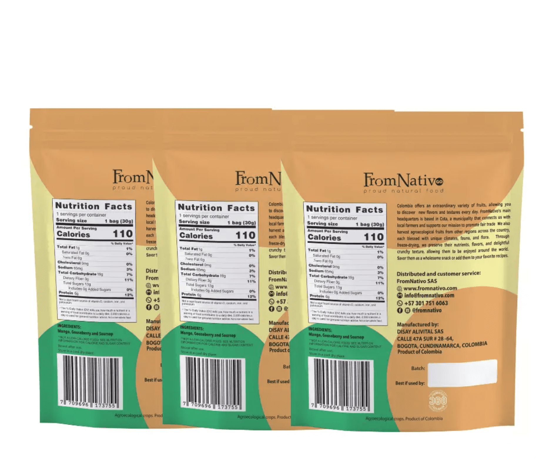 FromNativoGo| Freeze Dried Fruit: Mango, CapeGooseberry, Soursop | 3Pack | 3.05 Oz E