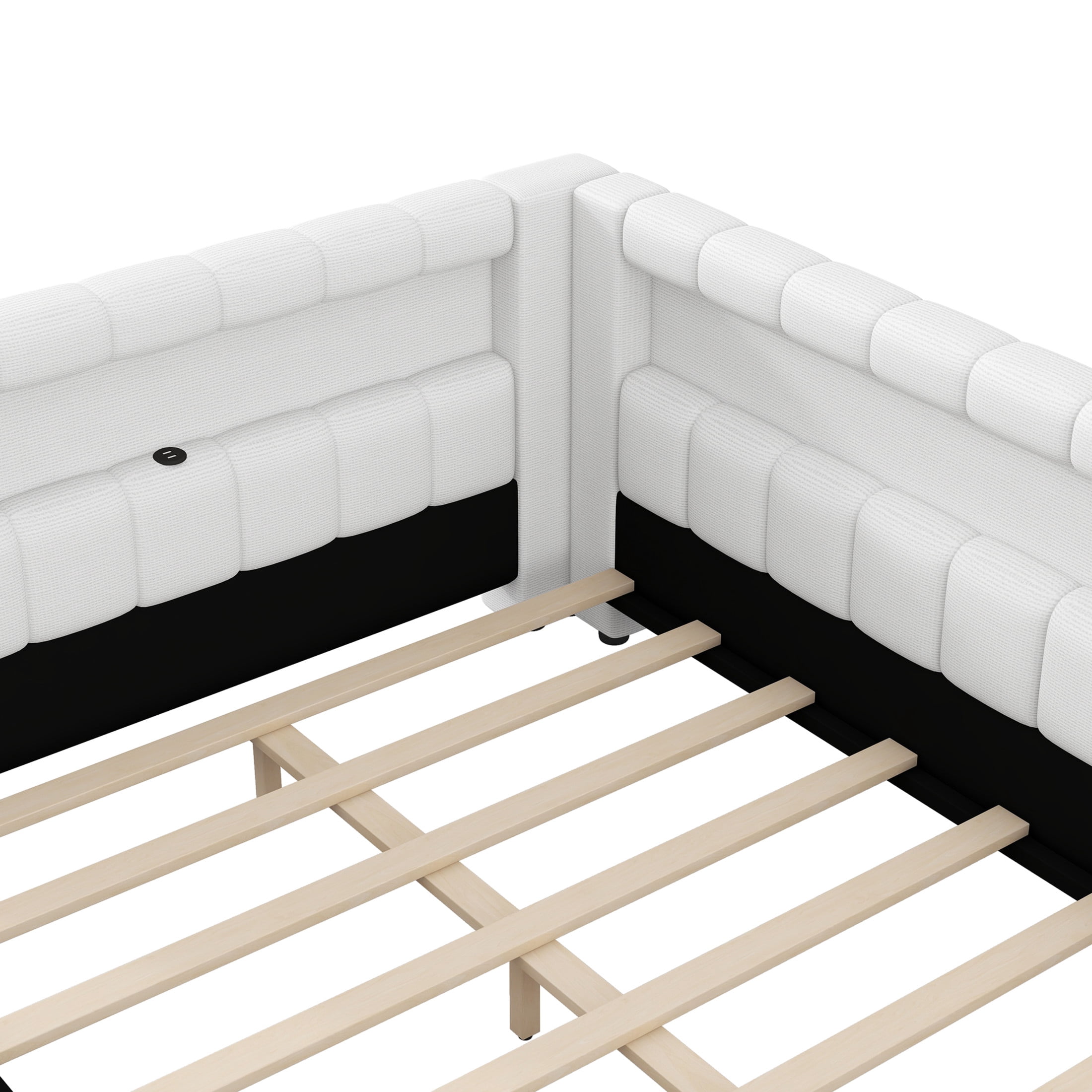 Noble House Dexter Full XL Linen Upholstered Platform Bed with LED Light Belt and USB Ports, Wood Frame, Cream White