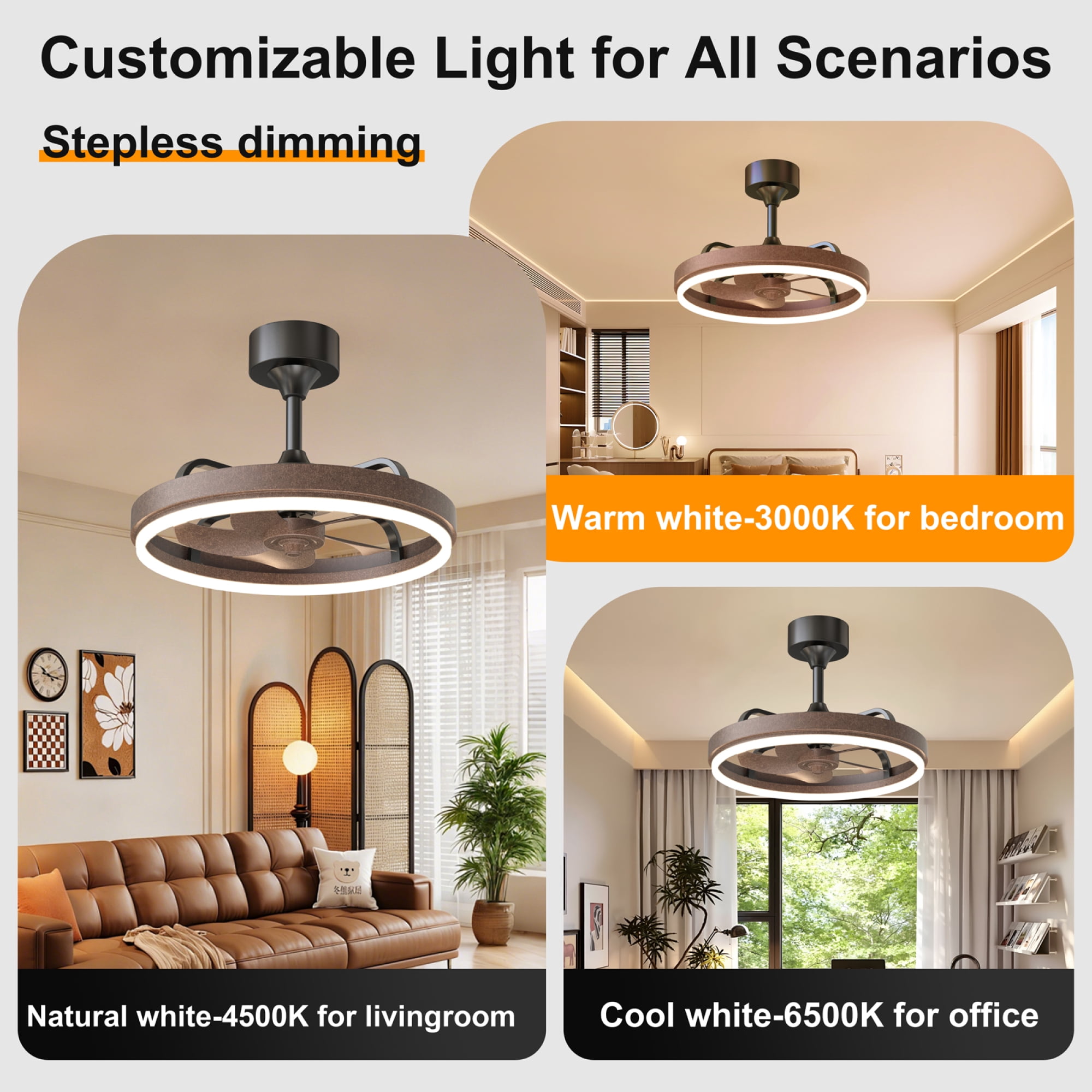 Leumius 20.5" Rustic Brown Ceiling Fans with Lights Remote & APP Control, Downrod Mount Dimmable LED Fandelier, 6 Speeds Quiet DC Motor, Modern Ceiling Fan for Bedroom Living Room