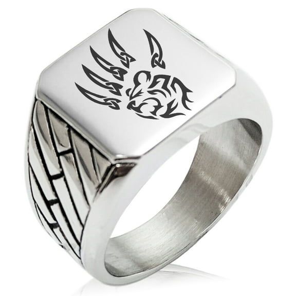 Stainless Steel Ferocious Bear Claw Geometric Pattern Biker Style Polished Ring