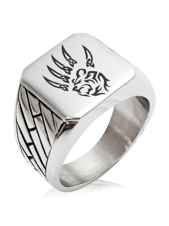Stainless Steel Ferocious Bear Claw Geometric Pattern Biker Style Polished Ring