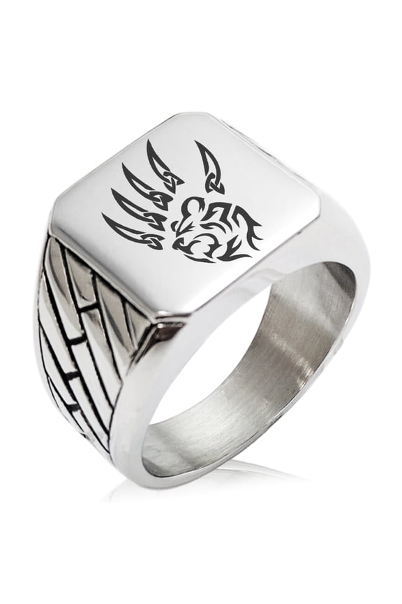 Stainless Steel Ferocious Bear Claw Geometric Pattern Biker Style Polished Ring