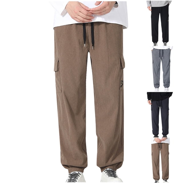 Man Draw Rope Big Pocket Solid Color Motion Show High Casual Pants Easy Foot Binding Sweatpants Trousers