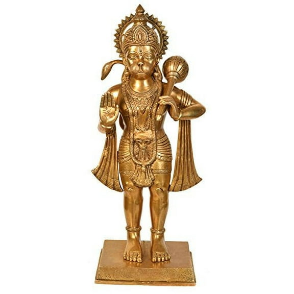 Exotic India Large Size Hanuman Granting Abhaya Brass Statue Golden