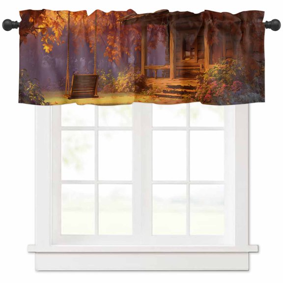 Fall Forest Valances for Windows Farmhouse Kitchen Curtains Valances Rod Pocket Valance Curtains for Kitchen Windows Farmhouse Red Trees Cabin Nature Scenery Window Valances for Bathroom 42"x12"
