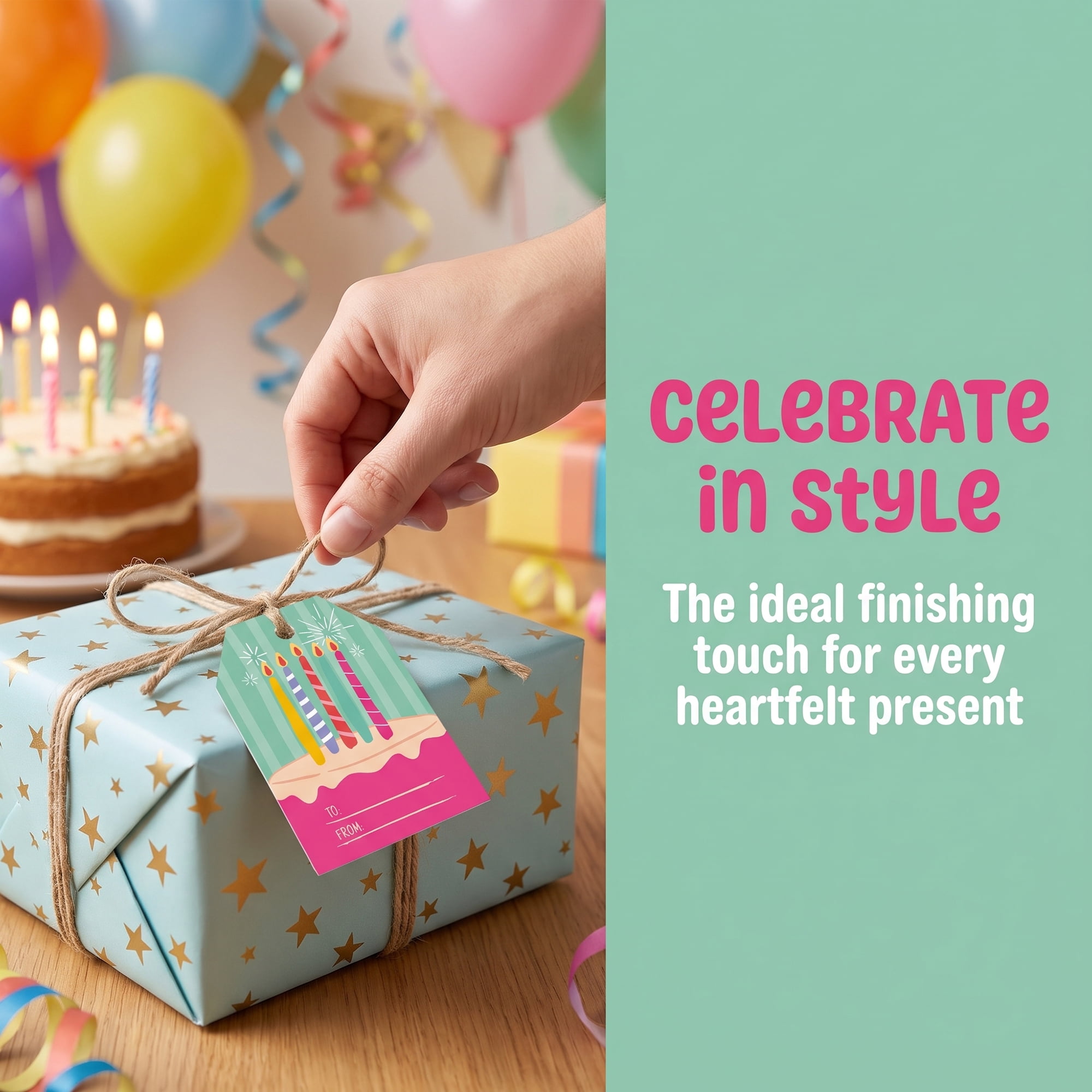 Unique Bargains Elegant Birthday Gift Tags with Twine Big Candles 2" x 3.1"