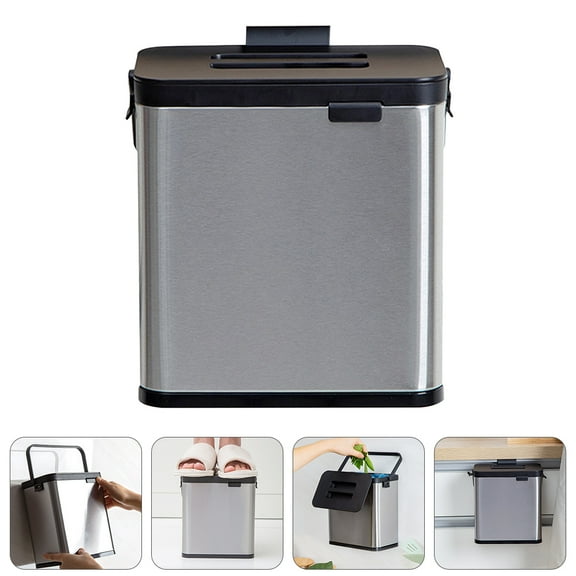 HEMOTON Stainless Steel Trash Can for Home Use Simple and Stylish Suitable for Kitchen Bathroom Office Silver