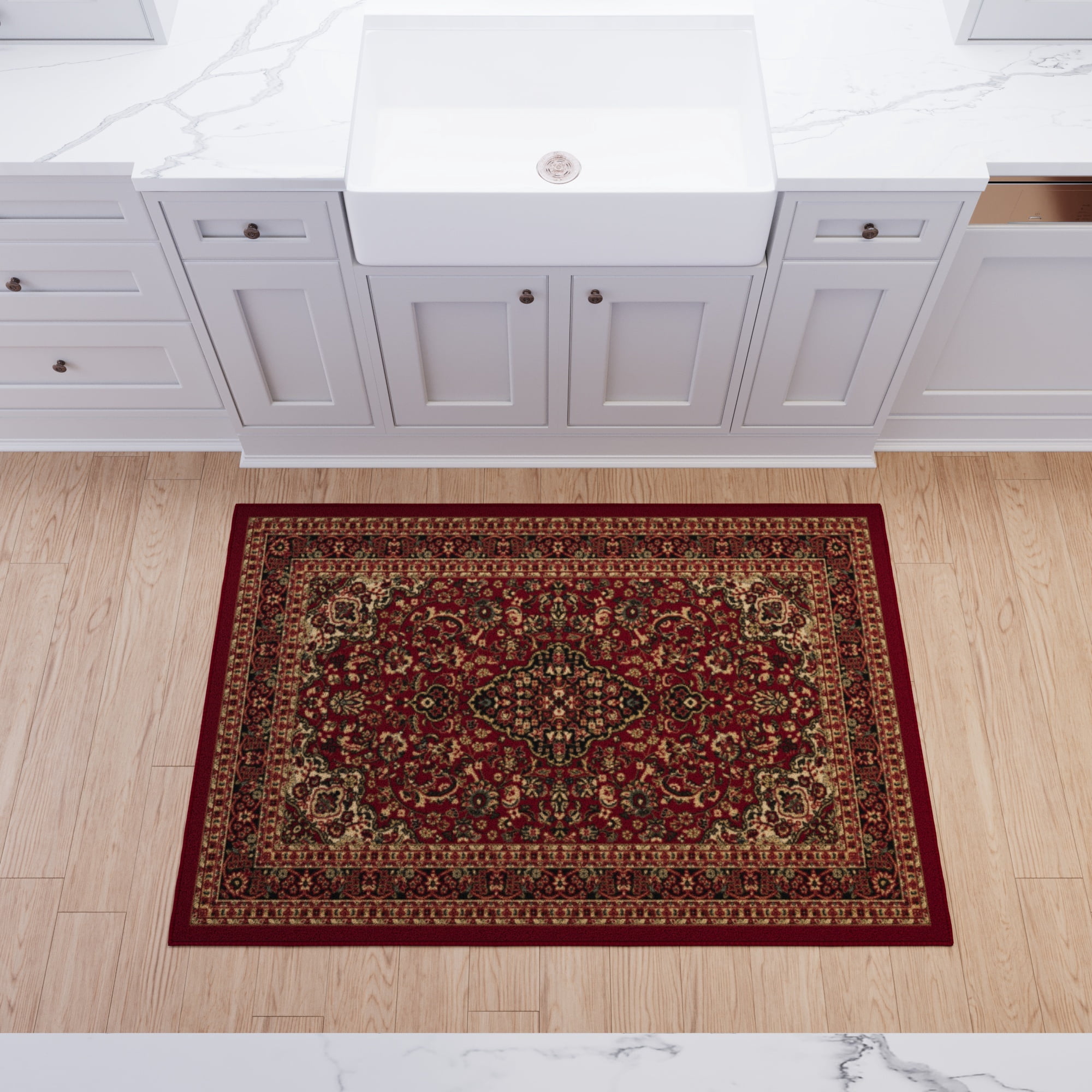 Ottomanson Medallion Area Rug 3'3" x 4'7" - Non Slip Low Pile Carpet, Red