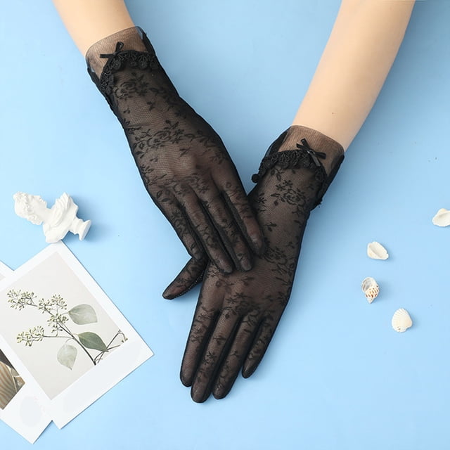 Women Sexy Black Dot Short Lace Lace Breathable Riding Sunscreen Wedding Gloves