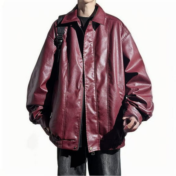 BVnarty Black Faux Leather Jacket Men Autumn Mens Hip Hop Jacket Leather Male Streetwear Korean Trend Jackets Coats (Wine,XXXL)