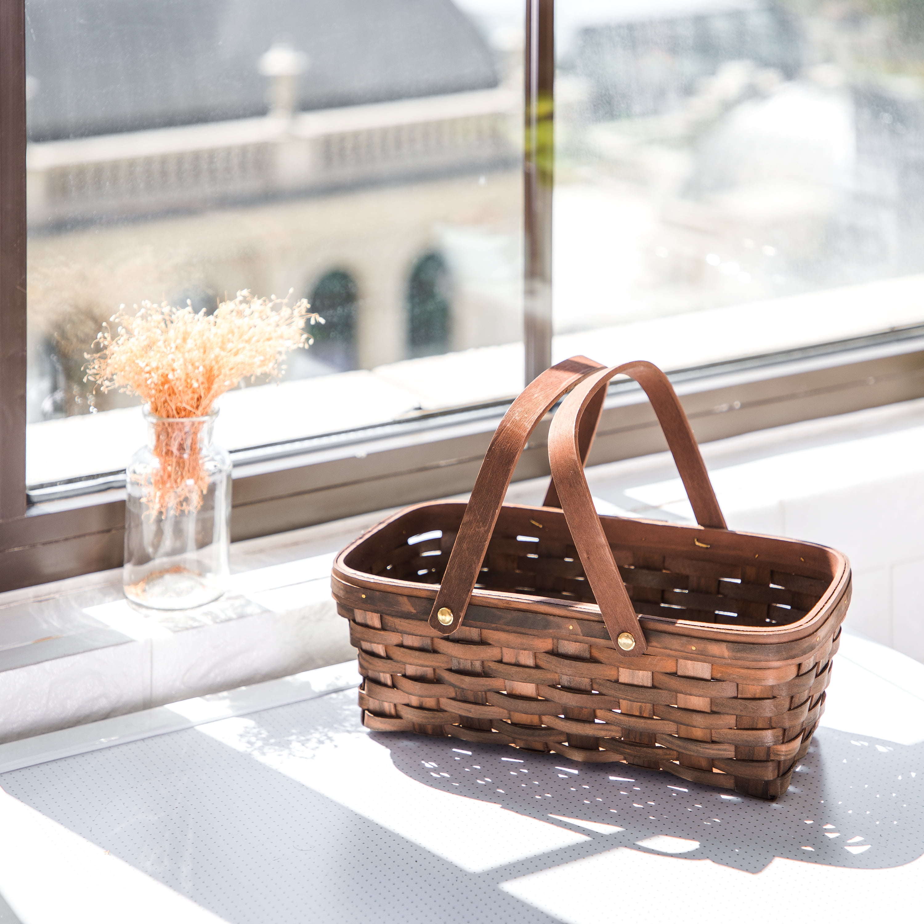 Mainstays Woodchip Storage Basket with Handles, Dark Brown, 6.5"W x 12"L x 3.94"H