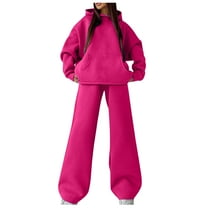 Oversized Hoodie Sets with Wide Leg Pants for Women Sportswear Loose Plain Sweatshirt and Sweatpant Lounge Outfits (Large, Hot Pink)
