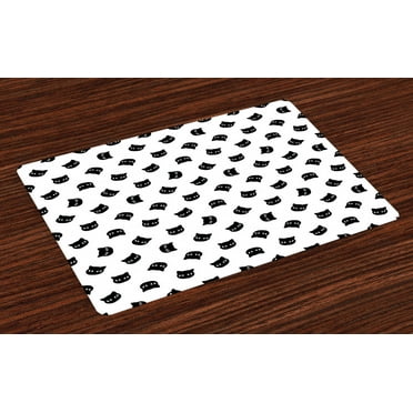 Ambesonne Black and White Place Mats Set of 4, Cat Portraits, Standard Size, Black White