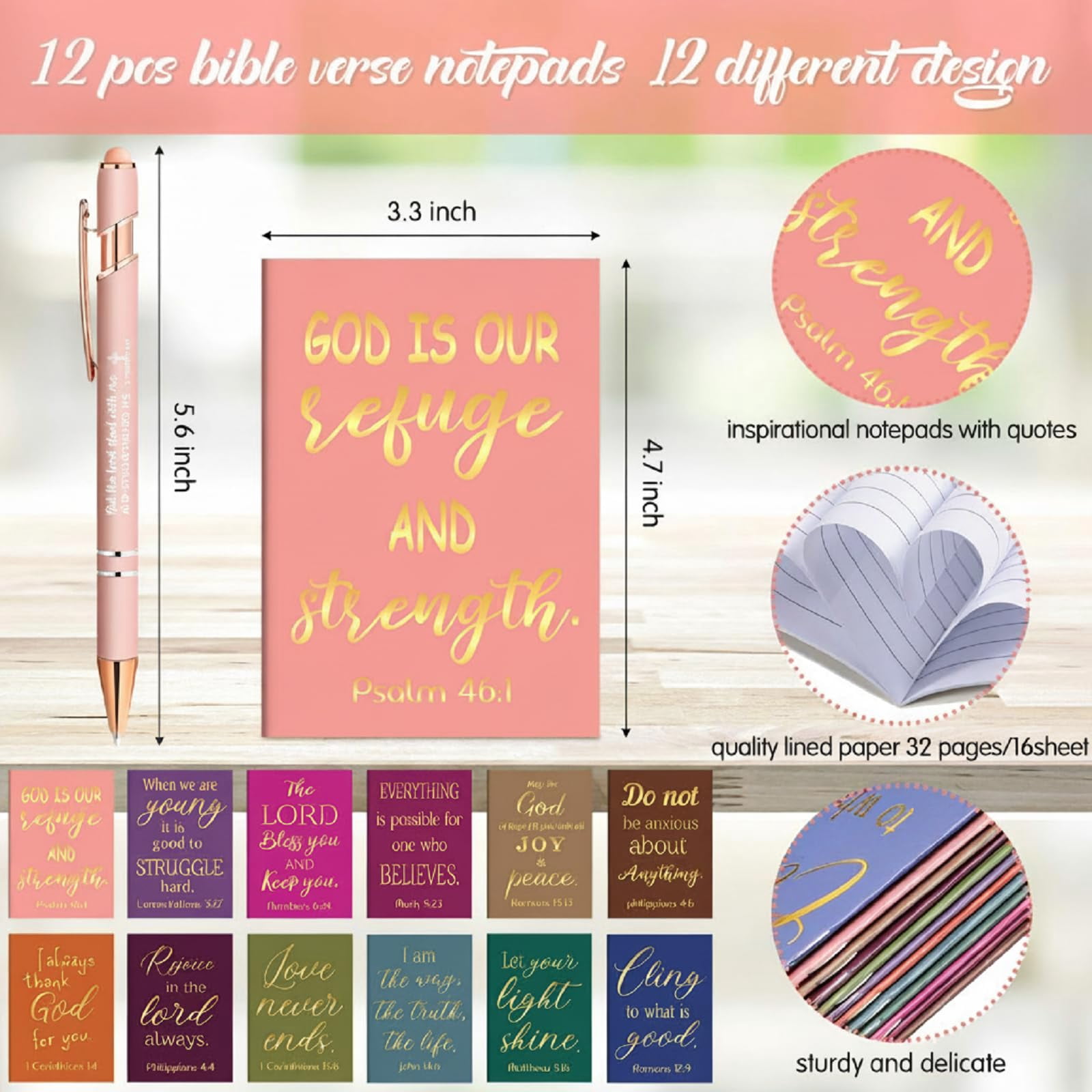 24 Pens Notepads Gifts For Mother's Day Set Ballpoint Pen Notebook Inspirational Quotes Journal Women Motivational Gift (simple Style)