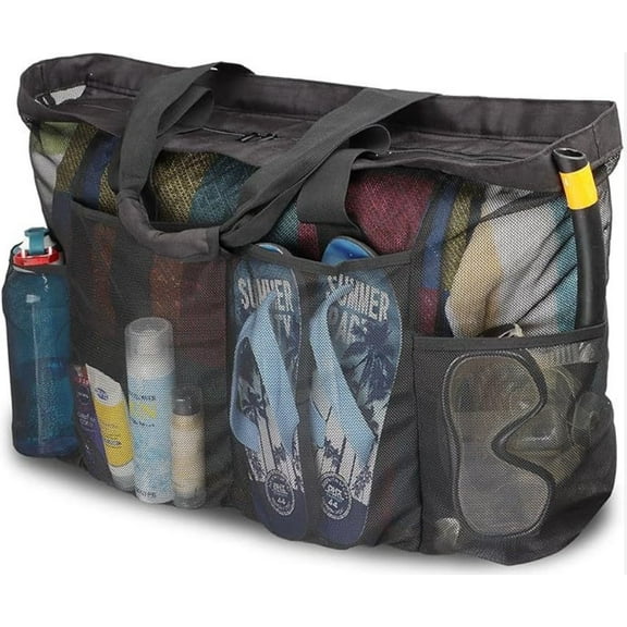 MRSXXNTY Extra Large Beach Bag, XL Mesh Tote with Zipper and Pockets Ideal for Your Family Beach Trip
