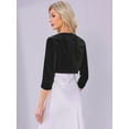 thumbnail image 3 of DARING DIVA Women's 3/4 Sleeves Velvet Cropped Cardigan XS Black, 3 of 6