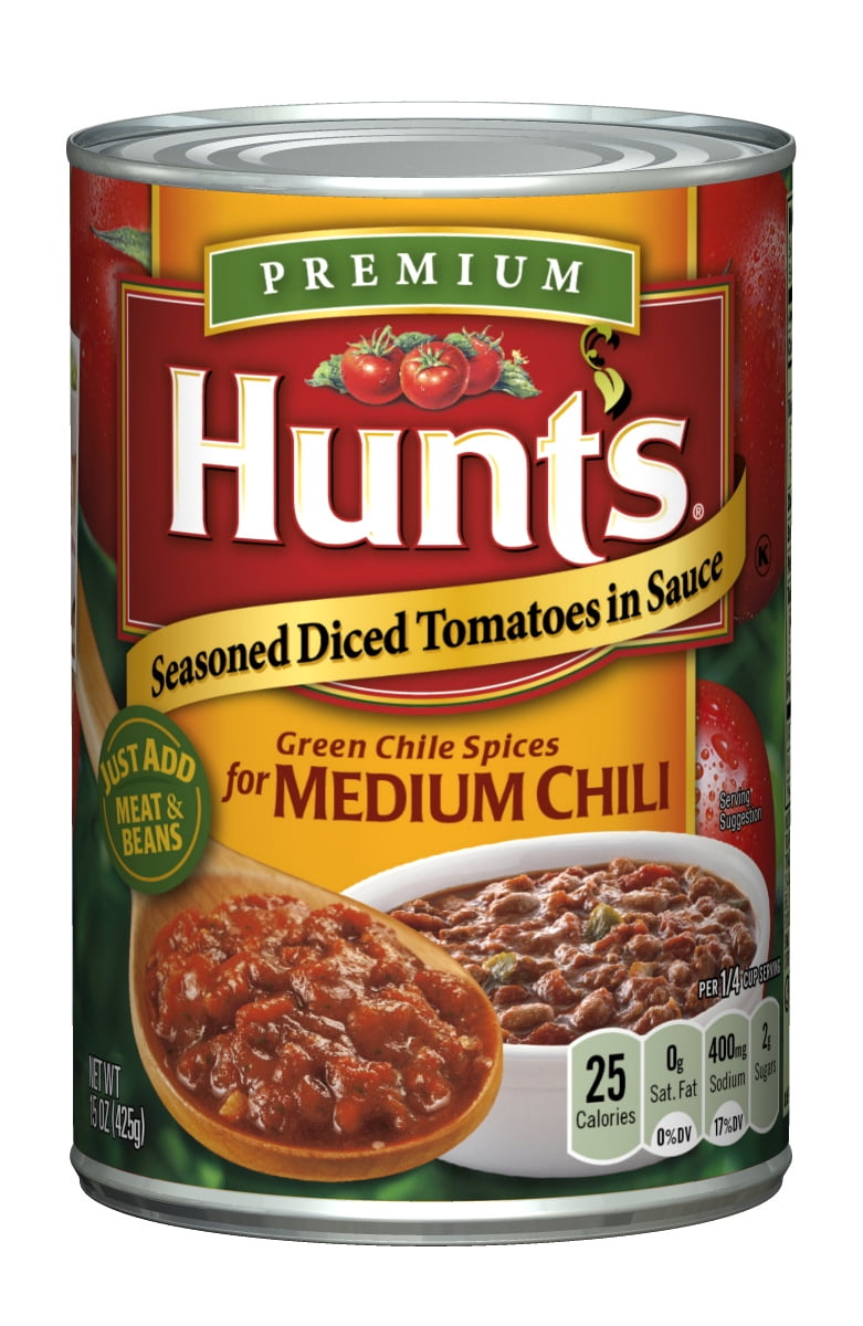 Hunts Seasoned Diced Tomatoes in Sauce for Medium Chili 15 oz