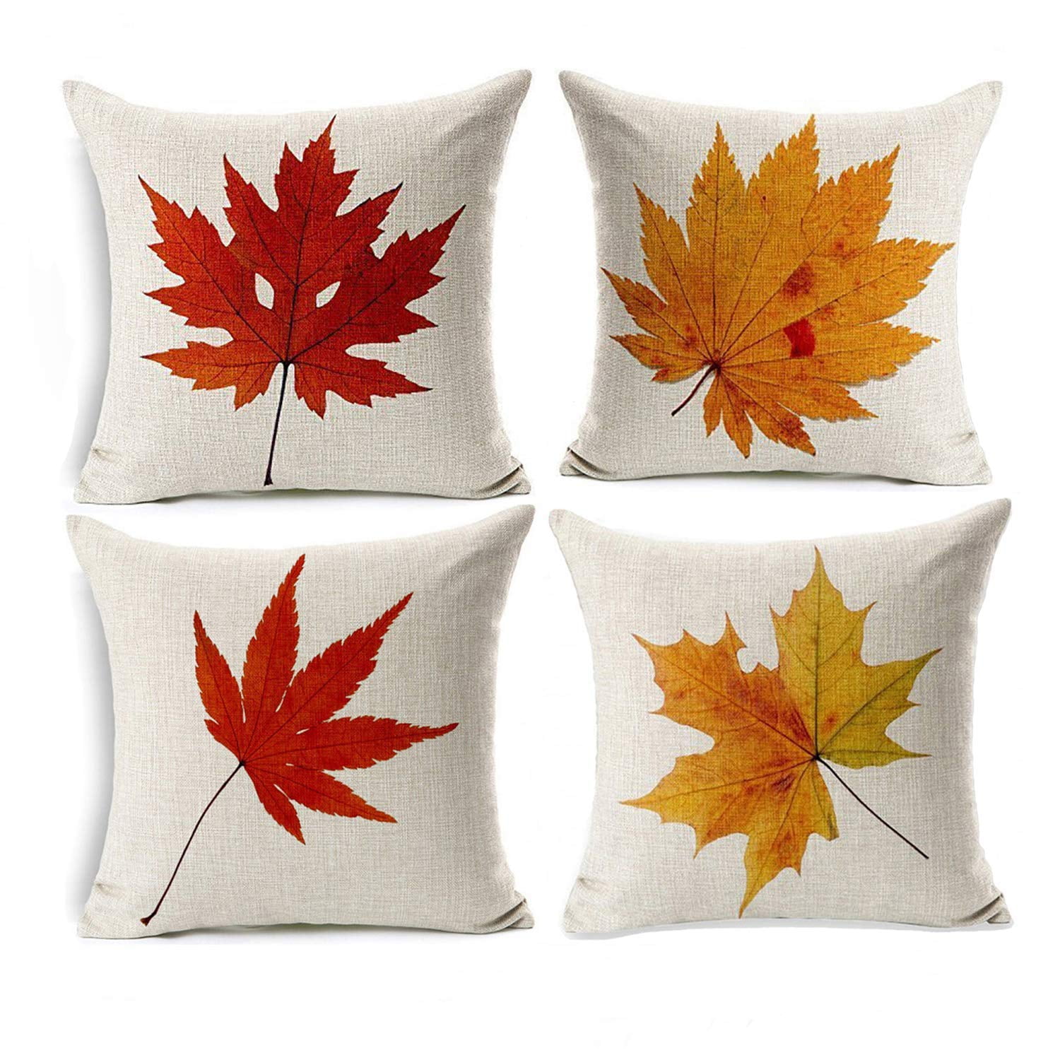 Bnitoam Maple leaf pumpkin harvest season Happy fall Hello autumn Its time for love Cotton Linen Throw Pillow covers Case Cushion Cover Sofa Decorative Square 18 x 18 inch 4 