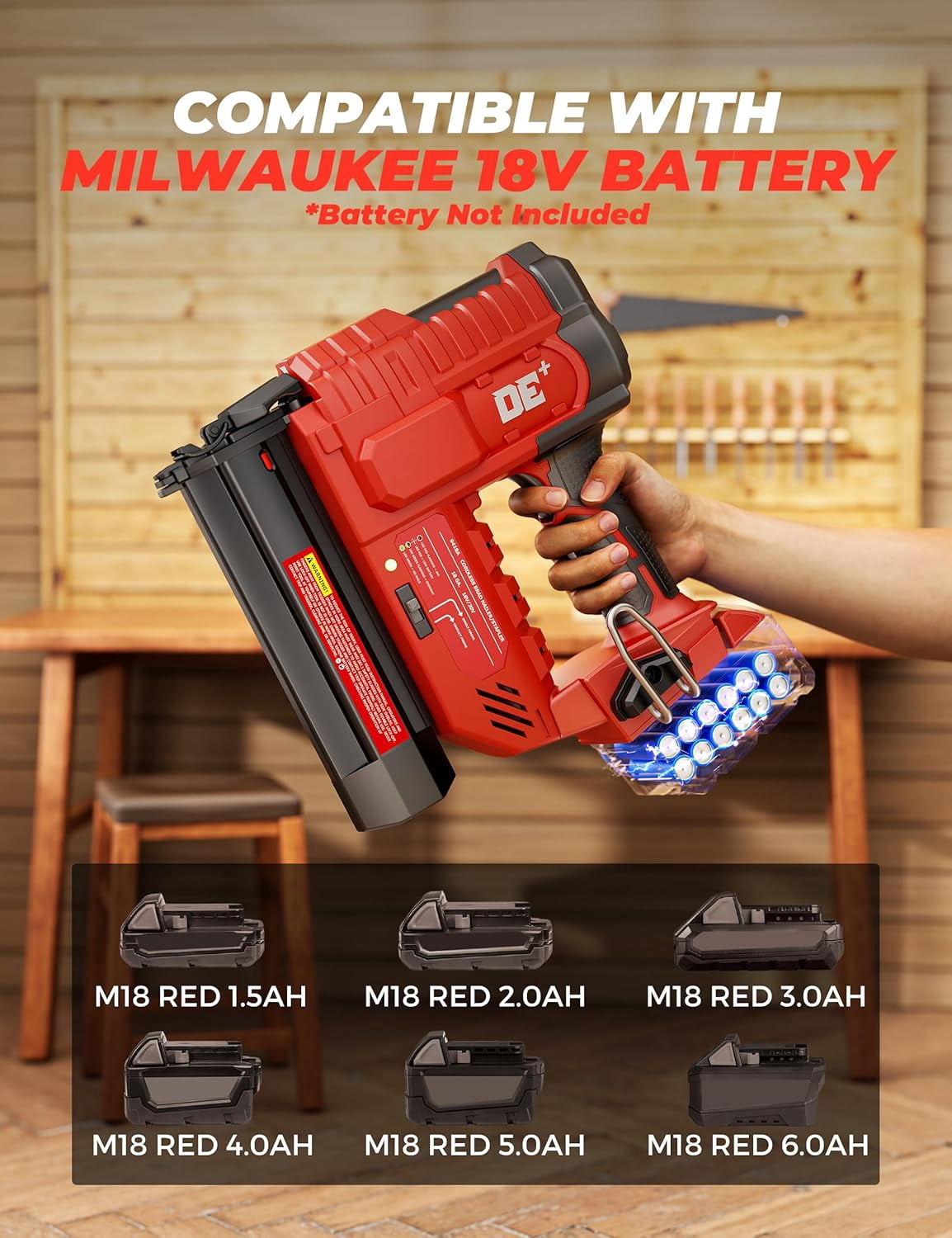 18V Cordless 18GA Brad Nailer, 2 in 1 Electric Stapler Gun for Milwaukee 18V Battery (Bare Tool)