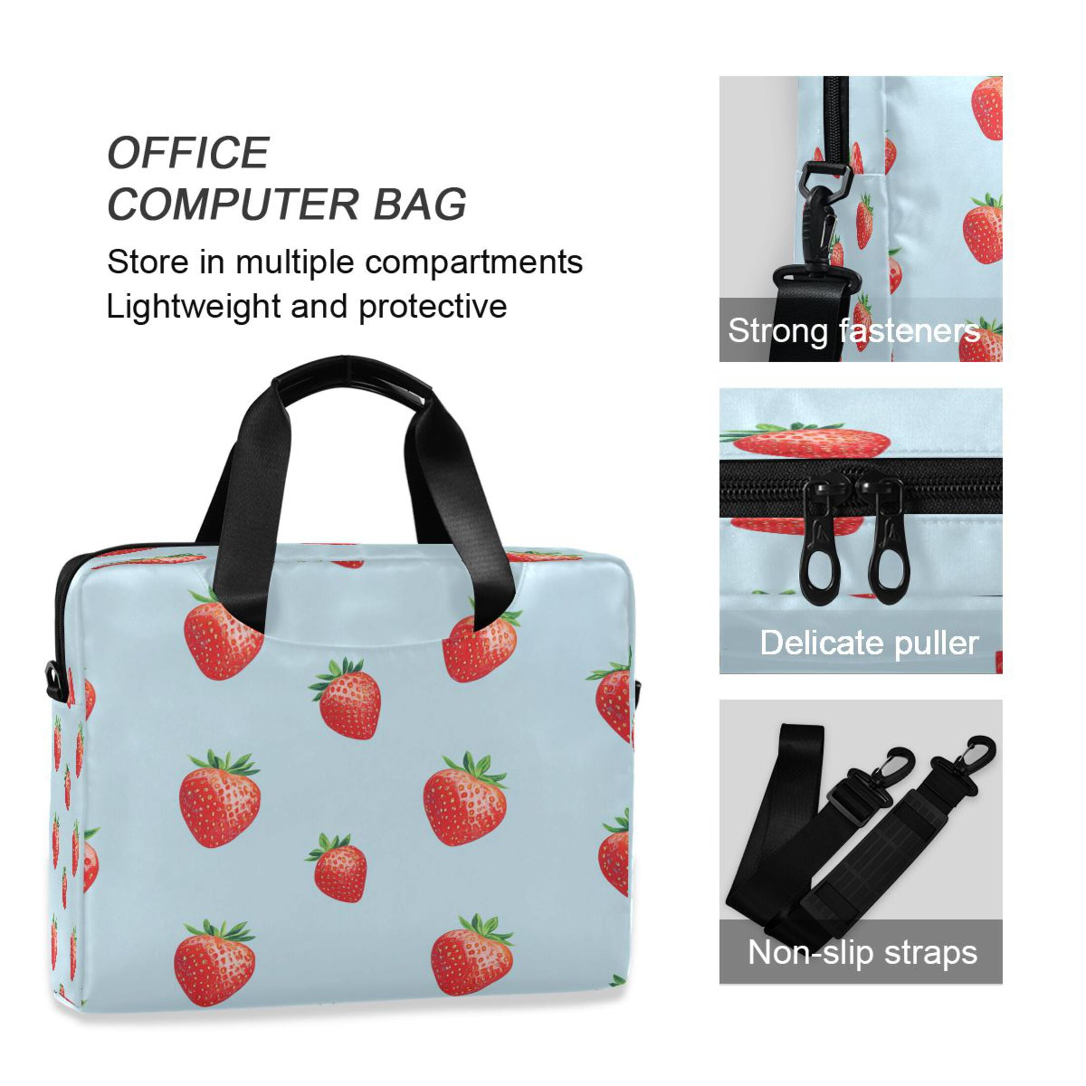 16" Laptop Tote Bag Laptop Sleeve Case Computer Briefcase for Work & Travel Strawberry