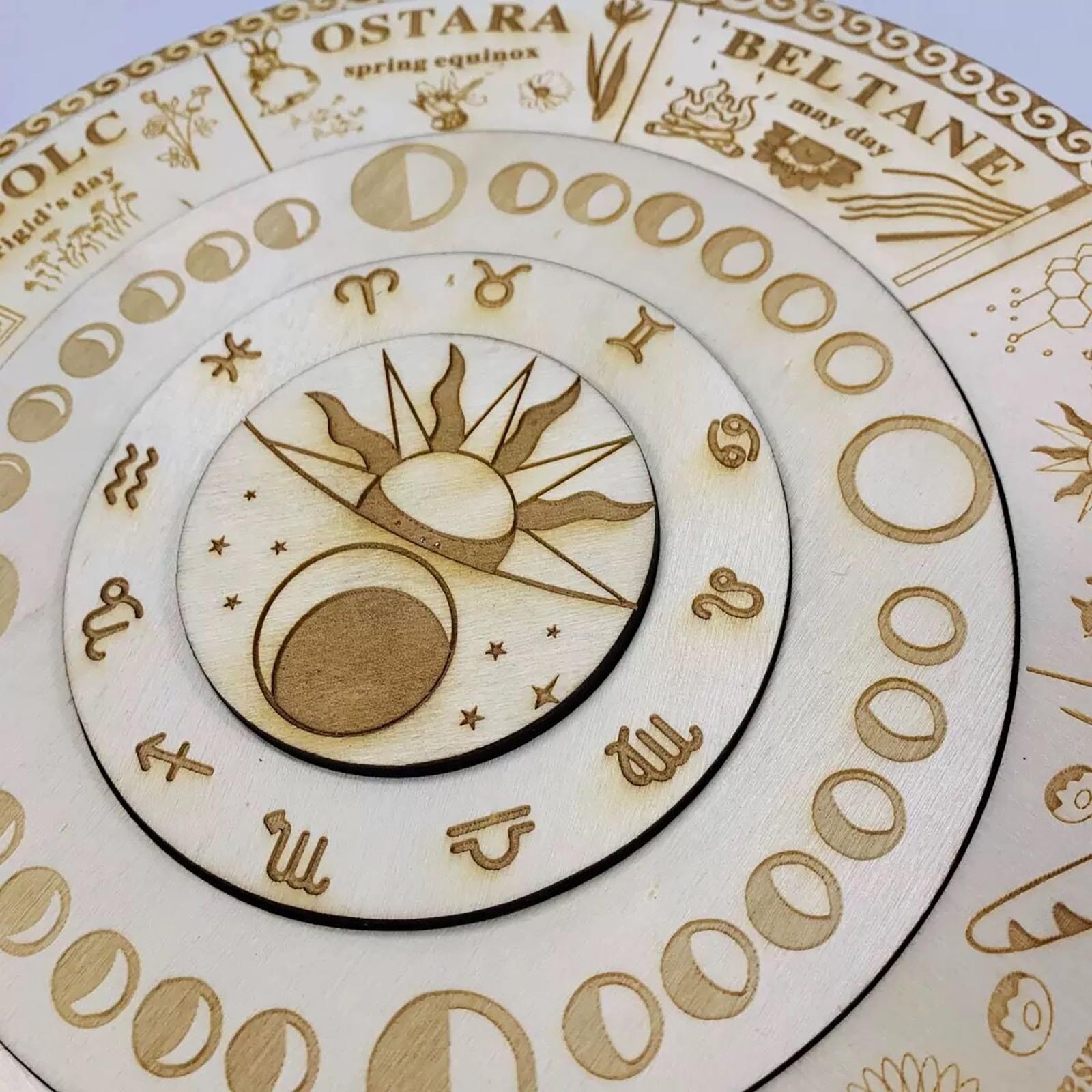 Wheel Of The Year Wood Sign – Witchy Wall Calendar Plaque For Pagan & Halloween Decor