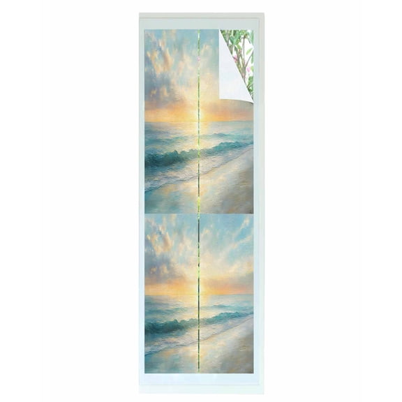 Window Privacy Film Ocean Sunrise Coastal Stained Glass Window Film Decorative Sun Block Window Cover Summer Beach Abstract Art Window Clings Static Adhesive Sticker for Bathroom 23.6"x78.7"