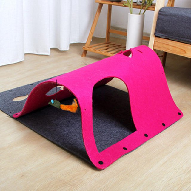 para de interior, con alfombril de colgante para ratón, combinación de gato, alfombra de actividad con , roja Colco Túnel de fieltro para gatos