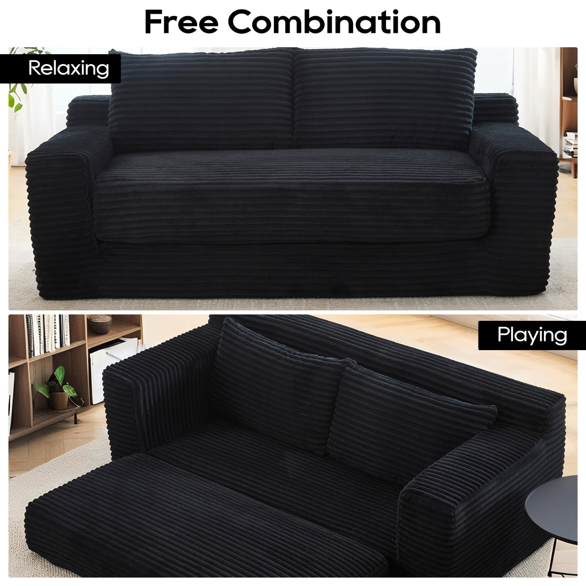 Leumius 70" Corduroy Loveseat Sofa,Pull Out Sleeper Sofa Bed,2-in-1Convertible Sofa Bed with Memory Foam & Steel Frame,No Assembly,Compact Couch for Small Spaces,Apartments,Black