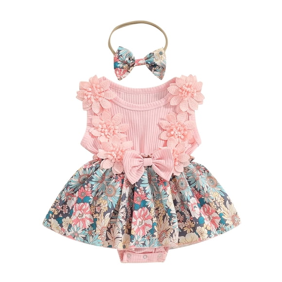 Vestido tipo mameluco Pivanzore para bebés y niñas de 3 a 6 meses, con diadema