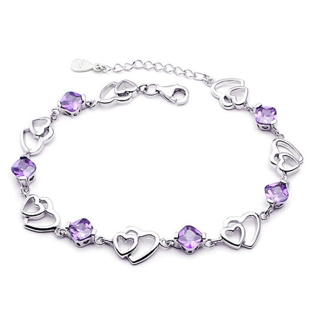 Pulsera de plata de ley 925 para mujer, pulseras chapadas en oro con circonio, regalo de aniversario de corazón para mujer, regalo de mamá, 2 piezas