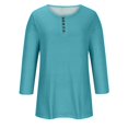thumbnail image 4 of Ruimatai Women's 3/4 Sleeve T-Shirt Casual Loose Blouse Round Neck Button Top Soft Polyester Summer Spring Fashion, 4 of 5