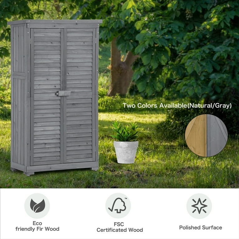 Outdoor Storage Cabinet,Garden Wood Tool Shed,3-Tier Patio Storage