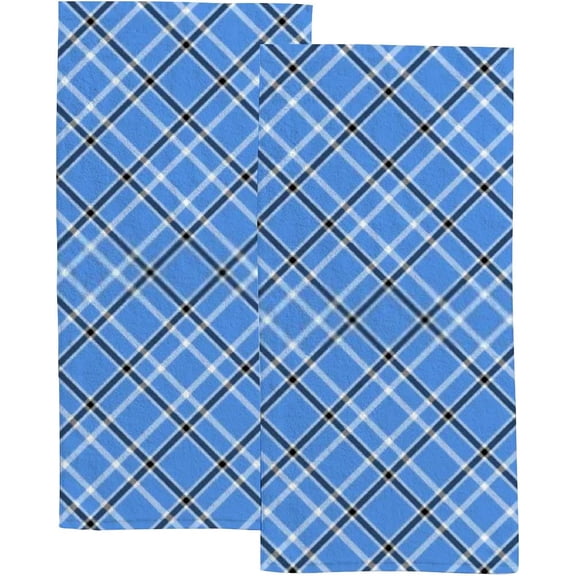 Soft Hand Fingertip Towels, 2 Pcs Face Bath Towels Tartan Plaid Pattern in Blue Black and White Absorbent Washcloths for Bathroom Hotel Kitchen, 30"x15"