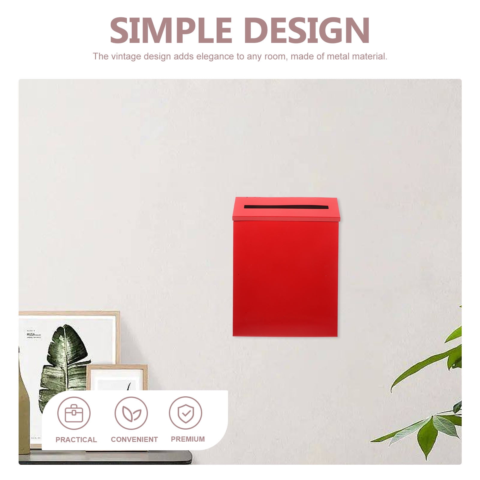Black Wall Mount Mailbox for Outdoor Use, Metal Mailbox with Red Flag, Easy to Install, Weather Resistant