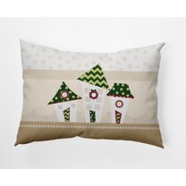 Simply Daisy Ivory Colored Coastal Houses Christmas Soft Spun Polyester Indoor/Outdoor Throw Pillow, 14" x 20"