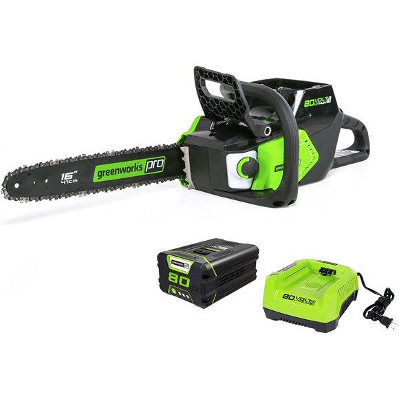 Greenworks 80V 16" Brushless Cordless Chainsaw (Great For Tree Felling, Limbing, Pruning, and Firewood / 75+ Compatible Tools), 2.0Ah Battery and Charger Included