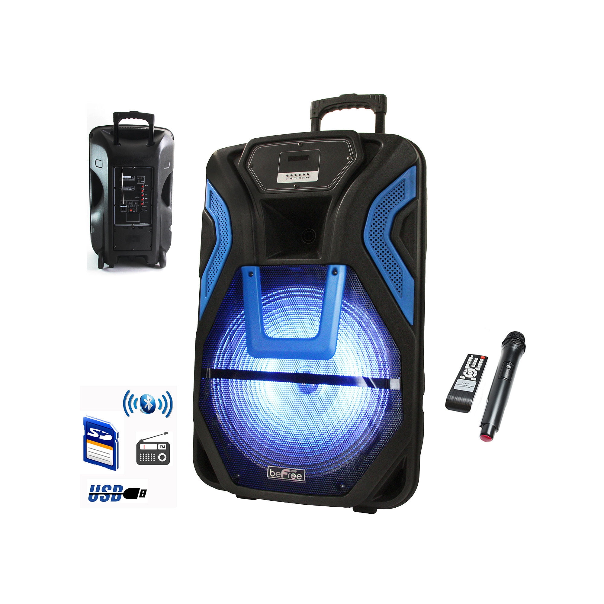 beFree Sound 15 Inch Rechargable Bluetooth PA Speaker System With SD/FM/USB